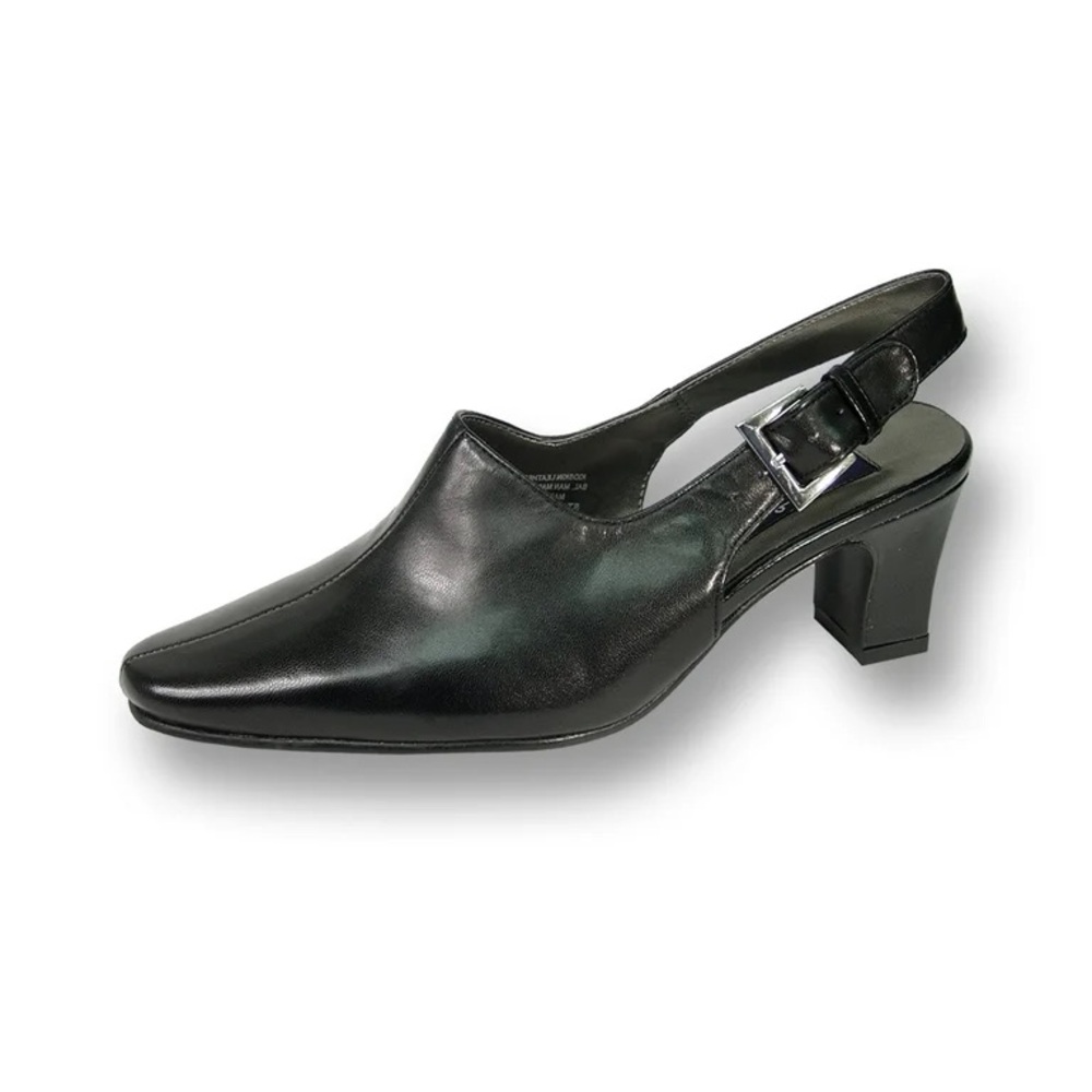 Parade Women’s Black Leather Upper Slingback Heels w/ Ankle Strap Size 6
